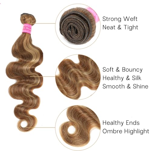 Human Hair Bundles Body Wave Brazilian Virgin Hair Bundles Curly Weave Bundles 100% Unprocessed Human Hair Weft 4/27 Piano Color Ombre Bundles