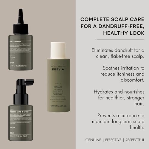 Previa Extralife Anti-Dandruff Scalp Treatment Kit, Purifying Shampoo, Scalp Cleanser and Leave-In Lotion, 3.38 Floz each