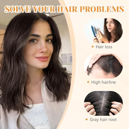 Benehair 100% Remy Human Hair Toppers for Women 12 Inch Hair Pieces for Thinning Hair No Bangs with 4 * 4.7'' Hand Made Lace Base with 3 Clips Real Hair Toppers for Women Ombre Dark Brown