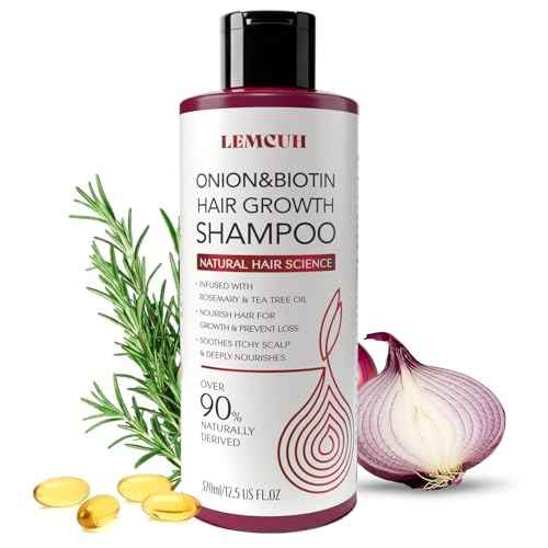 Onion & Biotin Hair Growth Shampoo: Infused With Natural Rosemary Tea Tree Oil Anti Hair Loss Shampoo - Scalp Smooths Thickening Formula Support Hair Regrowth For Women Men (12.5 Fl Oz)
