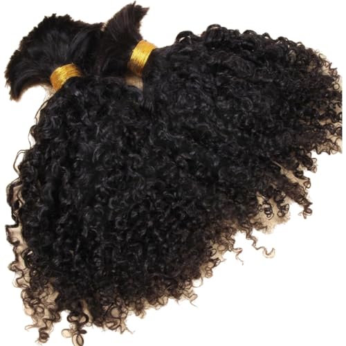 Afro Kinky Bulk Human Hair Extensions 100% Unprocessed Brazilian Virgin Micro Kinky Curly Braids Hair Braids Double Drawn Full End Bulk Hair 20 Inch 100g - Black