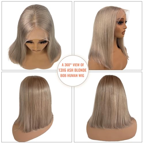 Licoville 13x6 Ash Blonde Bob Wig Human Hair 12 Inch Deep Part Ash Blonde HD Lace Front Wig Human Hair Short Bob Wigs for Black Women 180% Density Silky Straight Blond Wig