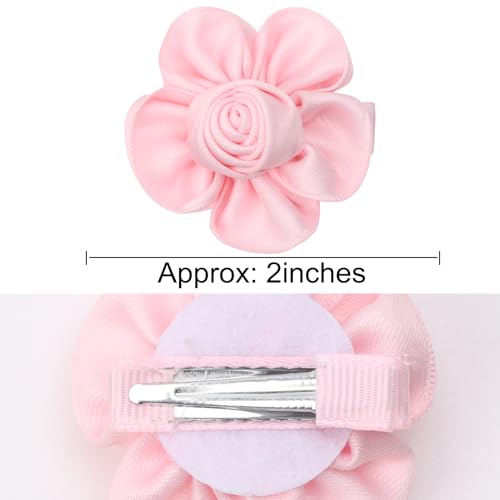 Tiny 2 Inch Flower Hair Bows Clips - Lined Boutique Alligator Hat Hairpin for Baby Girls, Toddlers, and Little Teens - Kids Barrettes Set of 2 Small Stylish