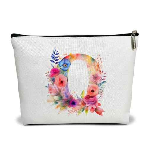 Letter Q Cosmetic Bag Flower Letter Makeup Bag Pink Alphabet Initial Makeup Bag Birthday Gifts for Women Mom Friend Bride Bridesmaid Cosmetic bag(B017)