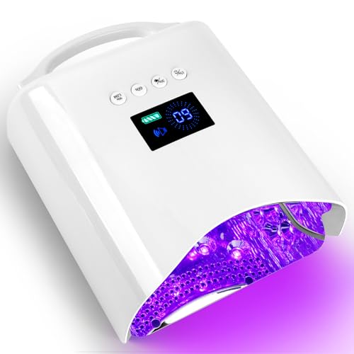 Cordless UV Nail Lamp, 96W Rechargeable UV Light for Gel Nails with Automatic Sensor & 4 Timers, Portable LED Nail Lamp, Professional Nail Dryer for Salon & Home (White)