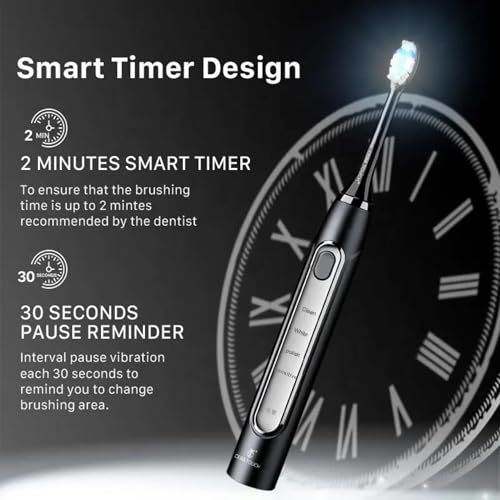 CERA TOUCH 6 Blue LED Whitening Electric Toothbrush| Electric Toothbrush for Adults | 4 Modes With Smart Timer Plaque Removal & Memory Function | 2Heads | IPX7 Waterproof |Travel Case |WirelessCharger