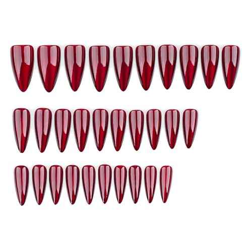 Christmas Press On Nails on 24PCs, Short Almond Coffin Shape Stick on Nails Glue on Nails Fake Nails False Nails (Red, Extra)