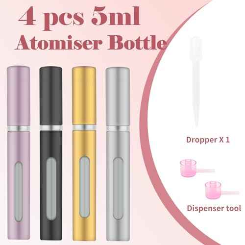 4pcs Mini Perfume Travel Bottle, Perfume Atomiser Refillable, 5ML Spray Bottles, Portable for Travel Holiday, Outdoor Activities and Business