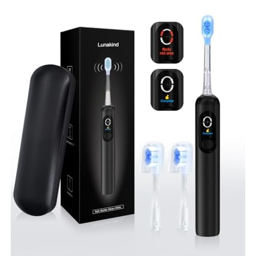 Electric Toothbrush with AI Smart Display, 4 Modes with Missed Spot Detection, Pressure Sensor, 2 Mins Timer, 40¡Æ Oscillating 52000 VPM Sonic Toothbrush with Travel Case, 2 Brush Heads, IPX7