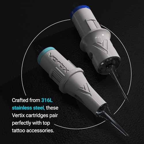 Vertix Nano Membrane Tattoo Cartridge Needles - Transparent & Detachable Tips for Precision Ink Flow - Medical-Grade 316L Stainless Steel - Tattoo Supplies and Equipment - 1 Round Shader (20 Count)
