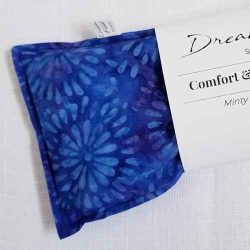 Eucalyptus Eye Pillow - Hot or Cold Use - Peppermint & Essential Oils, 4" x 10" Size, Sinus and Migraine, Relaxation - Deep Blue Batik
