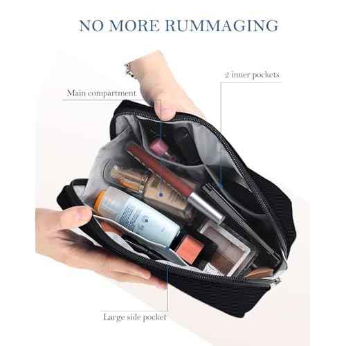 Aosbos Small Travel Makeup Pouch - Cosmetic Bag for Women, Midnight Black