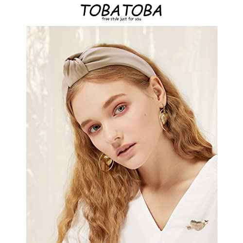TOBATOBA Leather Headbands for Women, 4Pcs PU Leather Knotted Headband for Women, Top Knot Headband, Diademas Para Mujer De Moda, Neutral Cute Womens Fashion Headband, Hair Accessories for Women Girls