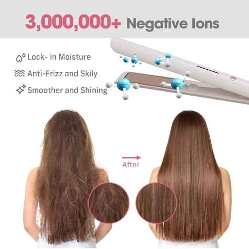 Quico Hair Straightener, 110-240V Global Travel Hair Straighteners for Women, 15s Fast Heating, Professional Negative Ion Flat Iron, Temp Memory, 320¢µ-450¢µ, Auto-Off, with Glove and Clips, Gift, Pink