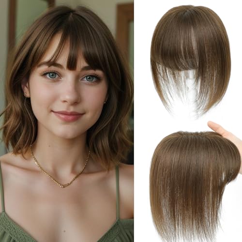Hair Toppers for Women Real Human Hair Toppers with Bangs Hairpieces for Women with Thinning Hair 360¡Æ Cover Pieces 3 * 4.5 Swiss Base Hairpieces 10Inch (Medium Brown)