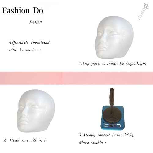 2 PACKS Adjustable wig or hat styrofoam mannequin head holder stand (13¡±to 17¡±)
