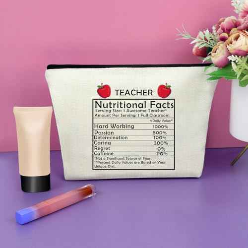 Sazuwu Funny Teacher Gifts for Women Teacher Nutritional Facts Travel Makeup Bags Cosmetic Organizer Bag Teacher Appreciation Gifts for Women Thank You Gifts for Teachers Birthday Christmas Gifts