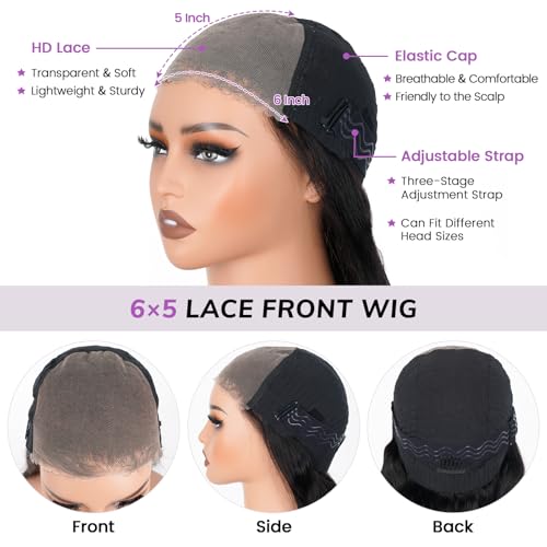 6x5 Lace Front Wig Human Hair Wig for Women 210% Density Body Wave Wig Wear and Go Glueless Wigs Pre-Cut Lace Wigs Pre Bleached Tiny Knots Wig(20inch, 6X5 Body Wave Wig)