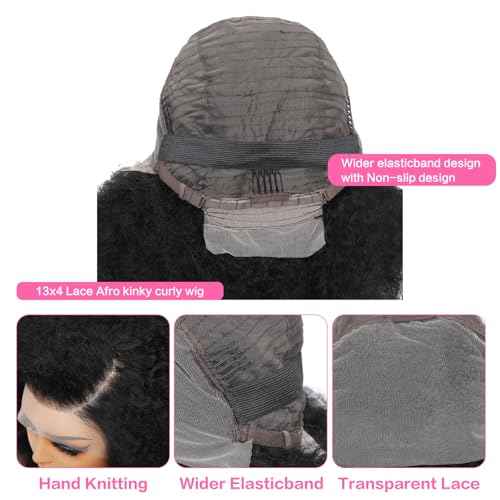 Afro Kinky Curly Wig 13x4 Lace Front Wigs 180% Density Human Hair Blended Kinky Curly Lace Frontal Wigs for Black Women 18 Inch Natural Black