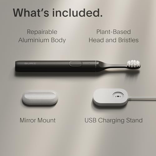 SURI 1.0 Sonic Electric Toothbrush | 1 Month+ Battery | Designed in California | Electric Toothbrush for Adults | Travel Toothbrushes | Tooth Brush | Black