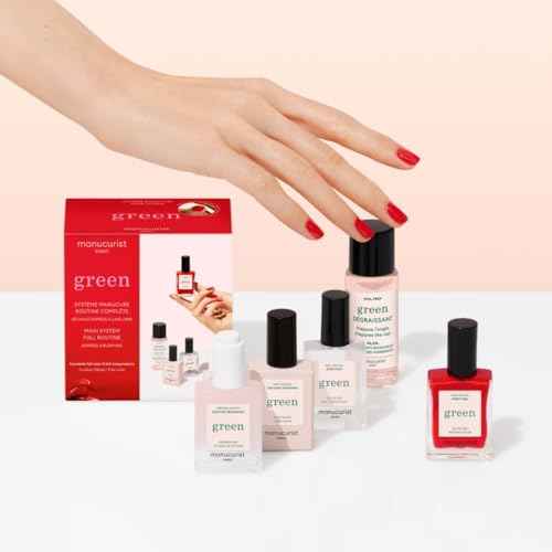 Manucurist System Green¢â (Poppy Red) - Professional Manicure Gift Set, Vegan : 1 Nail Prep, 1 Base Coat, 1 Poppy Red Nail Polish, 1 Top Coat, Drying Drops -Christmas Gifts for Women - Gifts for Her
