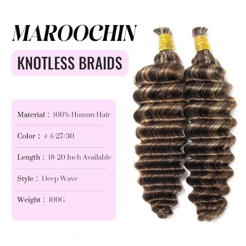 Boho Human Hair for Braiding #4/27/30 100% Brazilian Human Braiding Hair 100G Deep Wave Braiding Human Hair for Boho Braids 18 Inch