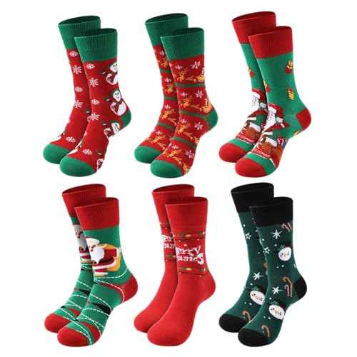 6 Pairs Christmas Socks for Women,Xmas Crew Socks Holiday Gift Novelty Socks US Size 6-13