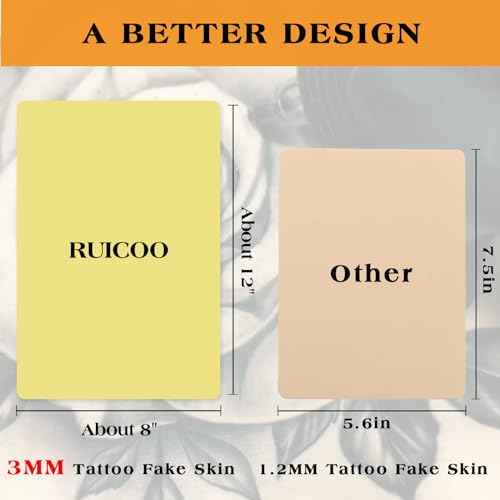 3MM Ruicoo Tattoo Practice Fake Skin - 5Pcs Blank Silicone Tattoo Practice Skin, 3mm Thick, Double-Sided, 8"x 12", for Beginners and Experienced Artists