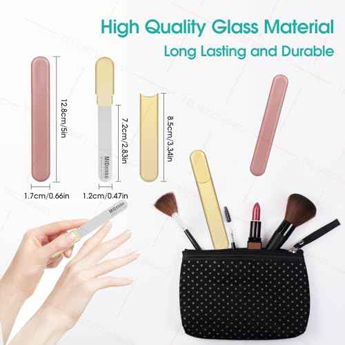Premium Gift, Glass Nail File with Case, 2 Pack Crystal Nail Files for Natural Nails, Artificial Nails Manicure Pedicure Nail Care Kit Set, Xmas Present for Women and Man(Gold+Champagne)