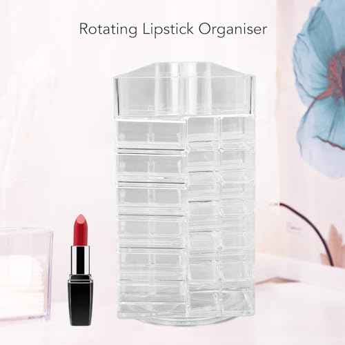 Lipstick Holder, 360 Rotating Cosmetic Lipsticks Tower Spinning Lipgloss Storage Display Holder, 53 Slots Lipsticks Organizer Clear Acrylic Cosmetic Display Case