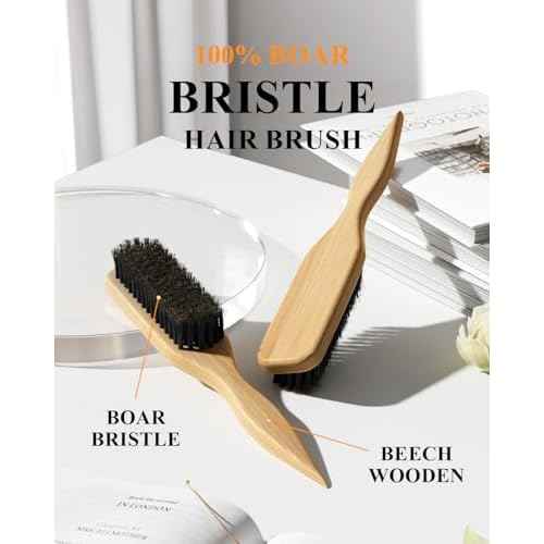 Boar Bristle Slick Back Hair Brush - Smooths Flyaways, Tames Frizz, Styles Edges, Sleeks Ponytails, Buns - Teasing Smoothing Brush for Women & Men Fine/Medium Hair, Styling Accessories for Girls, Kids