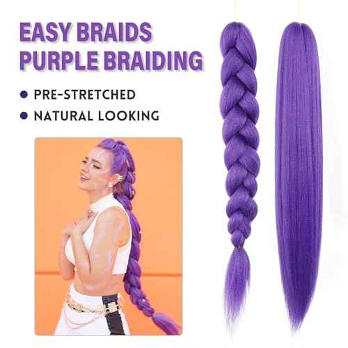Purple Pre-stretched Braiding Hair Extension for Braids Yaki Synthetic Crochet Braiding Twist Hair Halloween Costume Cosplay (Purple, 24 Inch)