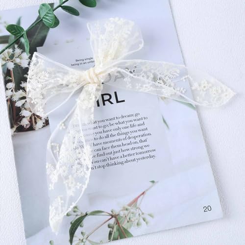 Vintage Large Lace Bow Hair Clip Barrette - White Silk Bow Lace Hair Accessories for Women