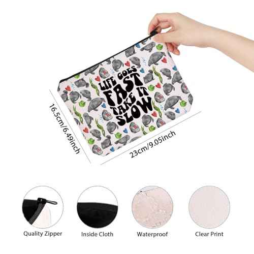 TSOTMO Manatee Bag Life Goes Fast Take It Slow Manatees Zipper Pouch Bag Gift for Sea Creature Lovers (Life Goes bag)