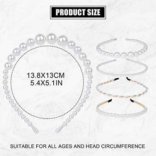 BEAYFILY 4 Pack Pearls Fashion Headbands,White Artificial Pearl Rhinestones Hairbands,Bridal Hair Hoop Party Wedding Hair Accessories for Women Girls