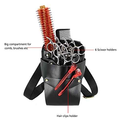 Hairdresser Scissors Bag, Leather Salon Barber Hairdressing Scissor Shears Holster Hair Stylist Tools Bag with Waist Shoulder Belt