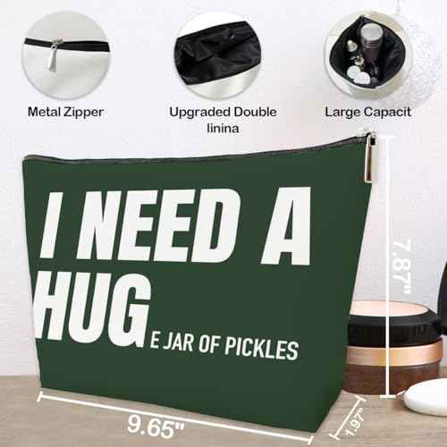 JioJio Chan Funny Pickle Gifts Makeup Bag for Women, I Need a Huge Jar of Pickles PU Leather Cosmetic Bag for Purse, Gifts for Lovers, Stuff & Makeup Pouch