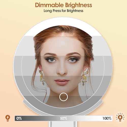 MIYADIVA Magnifying Mirror with Light, Double Sided 30X/1X Lighted Travel Makeup Mirror with Magnification, 3 Color Lighting, Dimmable Touch Screen, Adjustable & Foldable Hand Mirror (White)