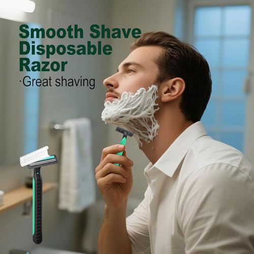 Disposable Twin Blade Razors in Bulk, Individually Wrapped - Clear Safety Cap, For Homeless, Hotel, Airbnb, Travel (pack of 400,green)