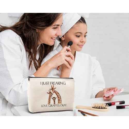 Kdqua Funny Giraffe Makeup Bag - Linen Cosmetic & Travel Toiletry Bag, Gift for Animal Lovers