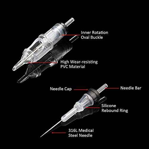 Emalla Tattoo Cartridge Needles - 60Pcs Mixed Size #10 3RL 5RL 7RL 9RL 11RL 14RL #12 5RM 7RM 9RM 11RM 13RM 15RM Round Line Magnum Tattoo Machine Needle Standard Cartridge Needles for Tattoo Kit