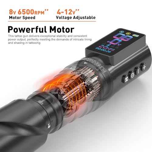 Wormhole Tattoo Gun Kit Wireless Tattoo Machine Kit ? 7 Adjustable Stroke, Dual 2300mAh Batteries, Smart Display with Timing Function, 3 Modes (Normal/Jump-Start/Dot Work), for Lining & Shading