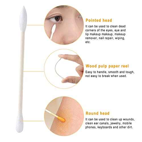 Cotton Swabs, Individually Wrapped Cotton Buds, 400 Count Biodegradable Cotton Tip Applicator Suitable for Ear, Beauty Care, Cleaning, Make-up£¨Round and Pointed Shape Cotton Heads£©