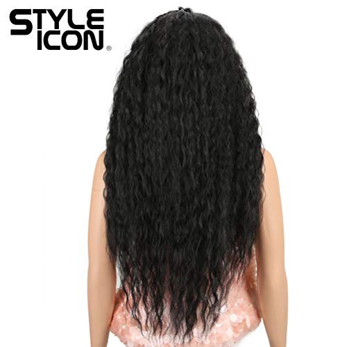 Style Icon Easy-360 Lace Wigs 29¡± Free Part Lace Frontal Wigs Synthetic Wigs Black Lace Wig Density 130%(29", 1B)