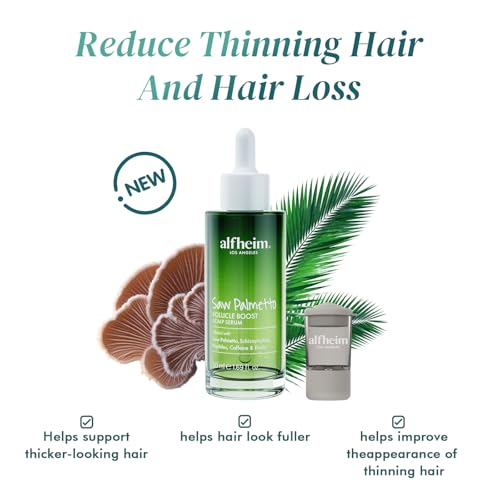 ALFHEIM Saw Palmetto Scalp Serum for Boost Follicle - Infused With Caffeine, Biotin for Thicker Hair - Balance Scalp, Rejuvenate Hair Follicles £¦ Improve Hair Density - 1.69 fl oz + Serum Applicator