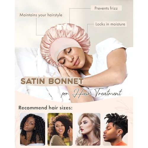 BONNET QUEEN Silk Bonnet for Sleeping Women Satin Bonnet Hair Bonnet Adjustable Reversible Double Layered Sleep Night Cap for Curly Hair Jade and Pink