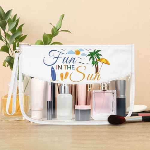 Beach Lover Gift Beach Themed Vacation Gifts for Women Friends Sister Clear Makeup Bag Summer Ocean Present Cosmetic Bag Birthday Christmas Graduation Present Zipper Pouch