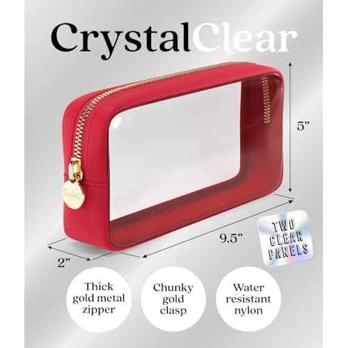Clear Makeup Bag Zipper Pouch, Transparent Cosmetic Case Organizer, TSA Approved Travel Toiletry Case, Travel Accessories Essentials Makeup Tote for Women, Small Cute Make up Bag for Purse - Ruby