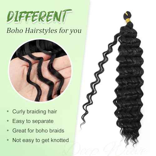 Eerya Long Curly Braiding Hair 18 Inch 2 Packs Ocean Wave Crochet Hair for Black Women Deep Wave Braiding Hair for Boho Braids (18 inch, 1B)