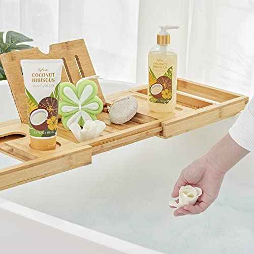 Bath and Body Set, Spa Gifts for Women, 10Pc Coconut Pamper gift Kit for Mum, Includes Bath Salt, Massage Oil, Bubble bath, Body Lotion, Tote Beach Bag, Valentines Eid Beauty Birthday Gift for her